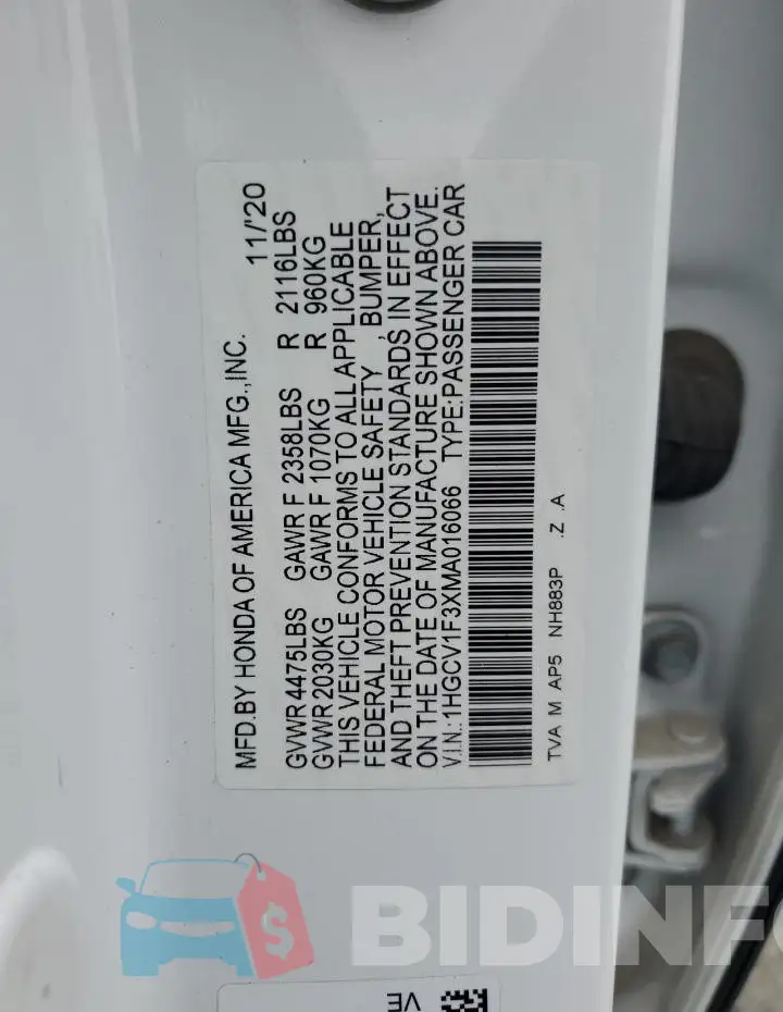 1HGCV1F3XMA016066 Photo# 12