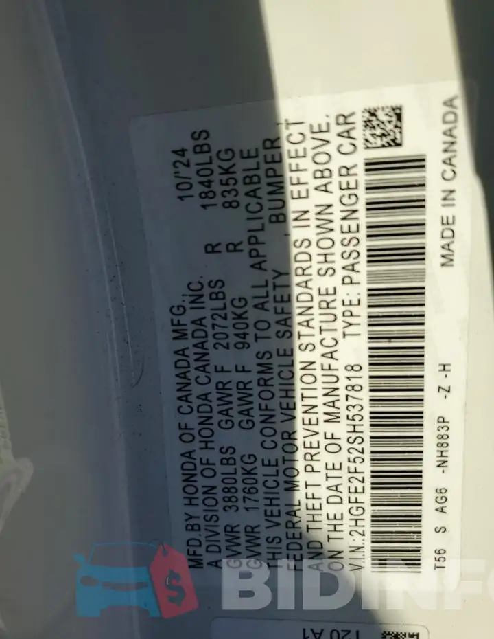 2HGFE2F52SH537818 Photo# 13