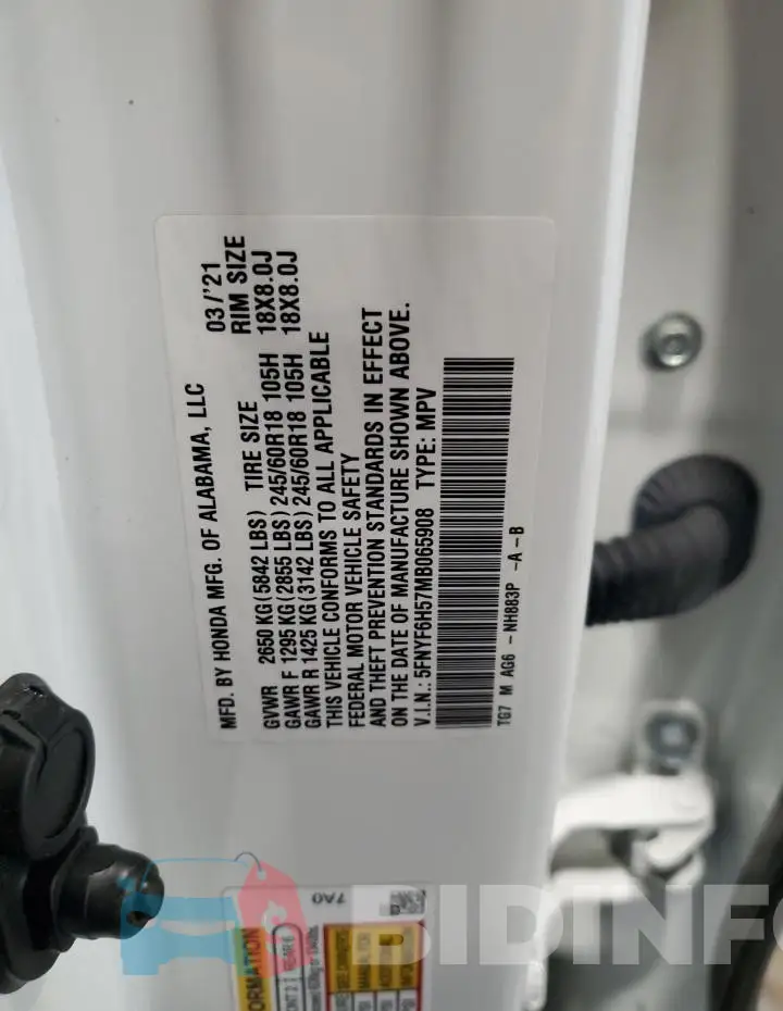 5FNYF6H57MB065908 Photo# 13
