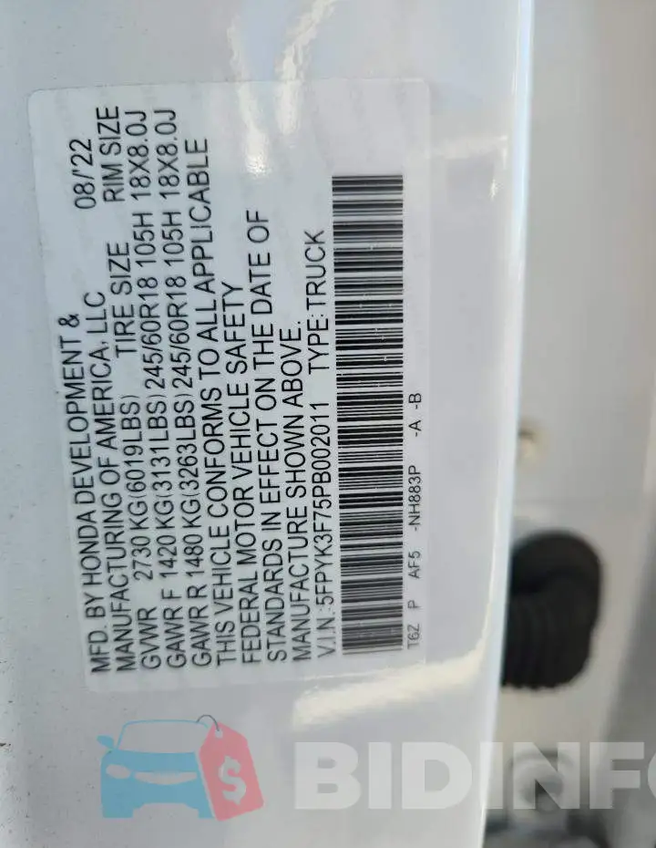 5FPYK3F75PB002011 Photo# 12