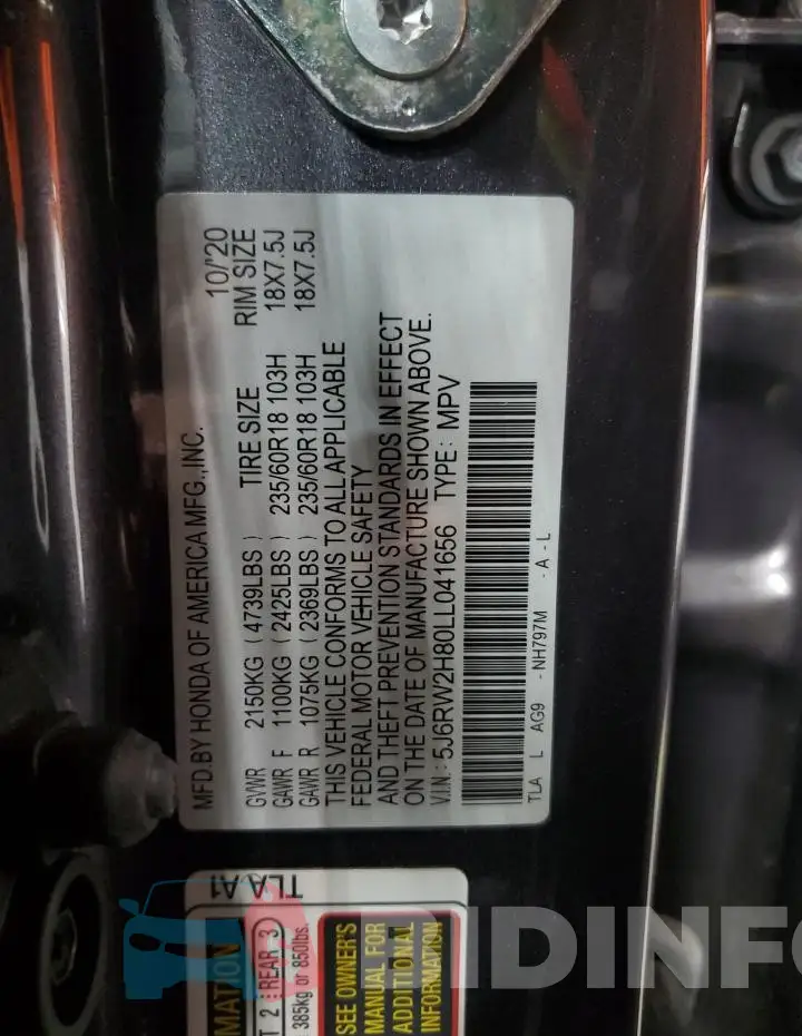 5J6RW2H80LL041656 Photo# 13