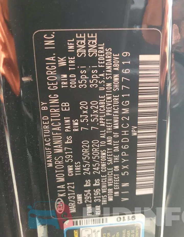 5XYP6DHC2MG177619 Photo# 14