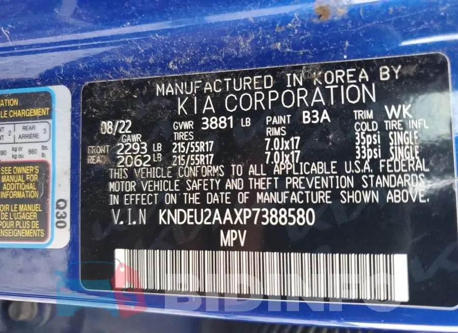 KNDEU2AAXP7388580 Photo# 13