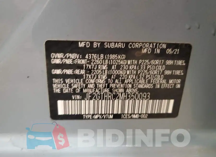 JF2GTHRC2MH350093 Photo# 13