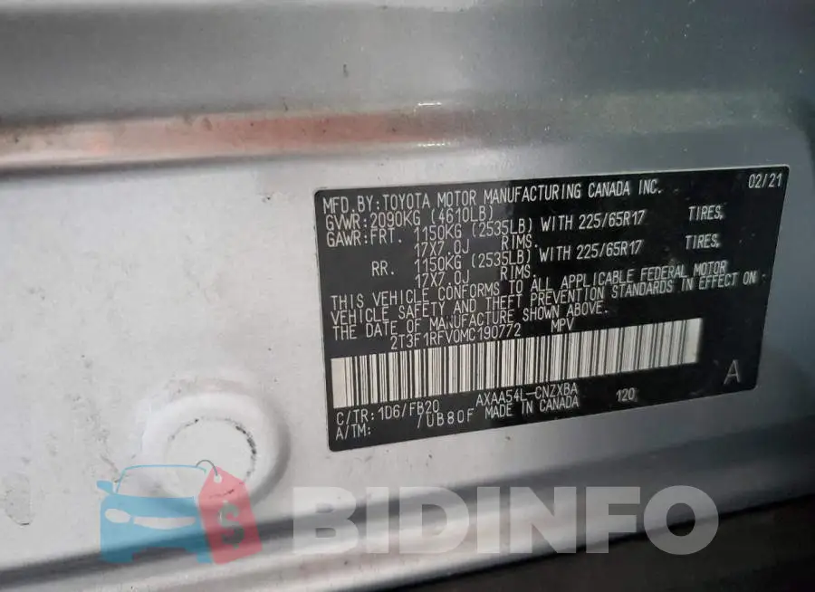 2T3F1RFV0MC190772 Photo# 14