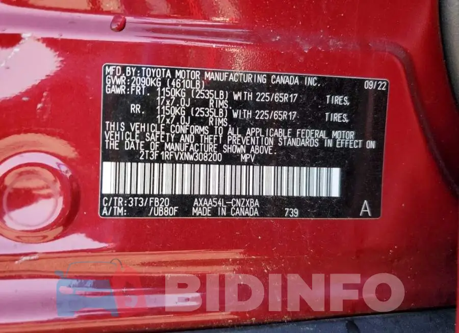 2T3F1RFVXNW308200 Photo# 14