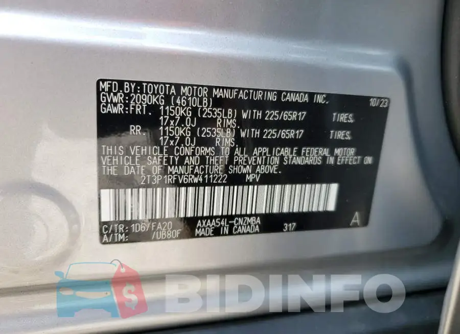 2T3P1RFV6RW411222 Photo# 14