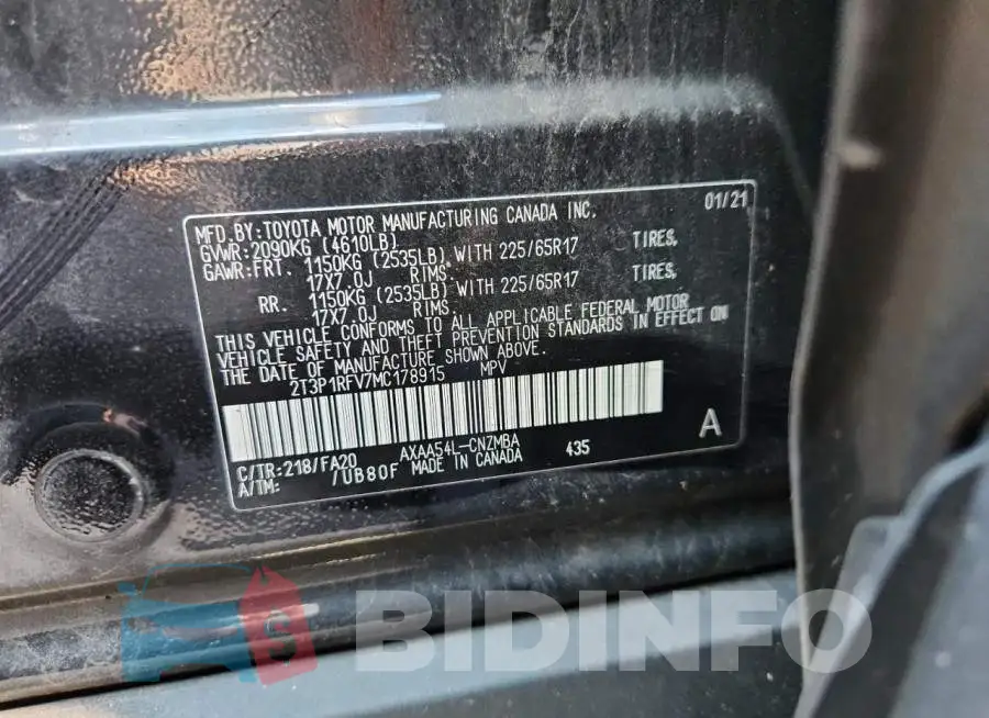2T3P1RFV7MC178915 Photo# 12
