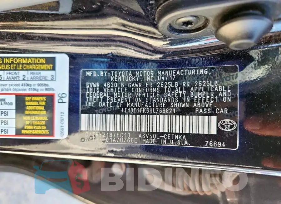 4T1BF1FK6HU769821 Photo# 12