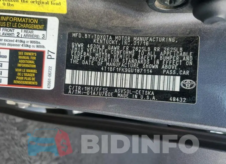 4T1BF1FK9GU187114 Photo# 12