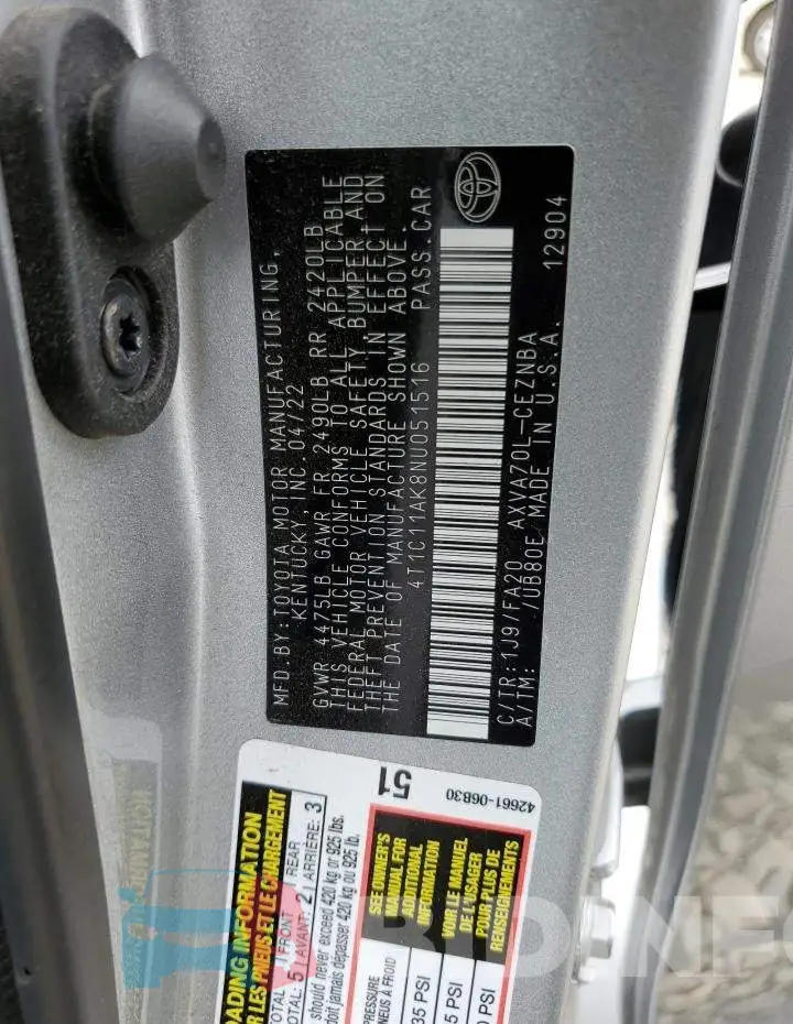 4T1C11AK8NU051516 Photo# 12