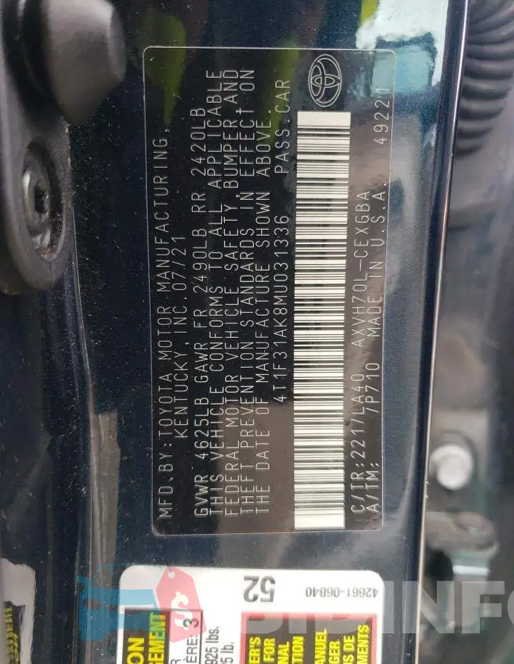 4T1F31AK8MU031336 Photo# 12