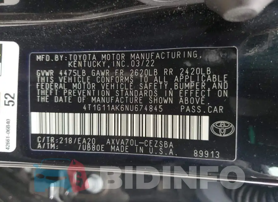 4T1G11AK6NU674845 Photo# 12