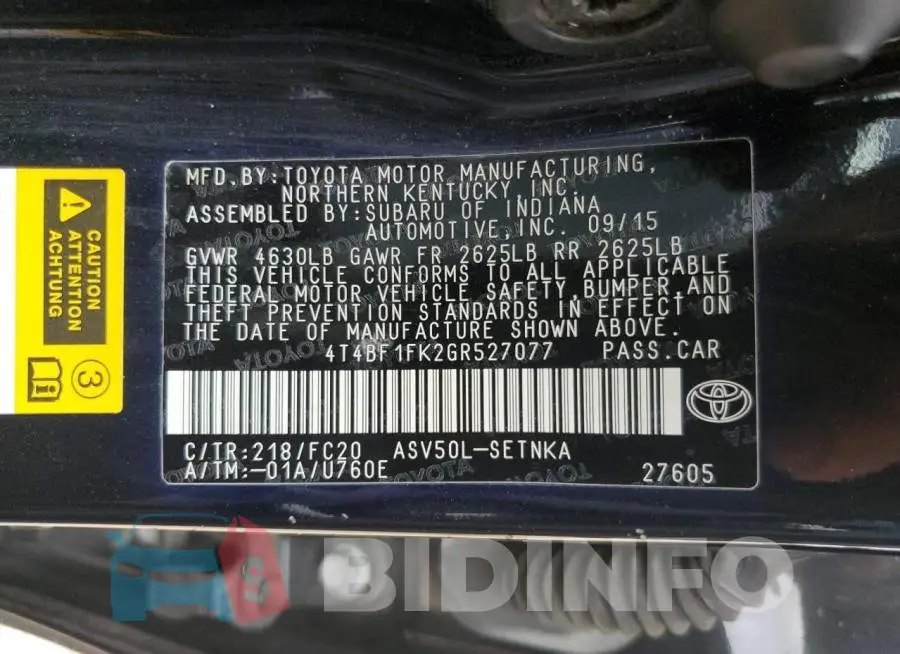 4T4BF1FK2GR527077 Photo# 12