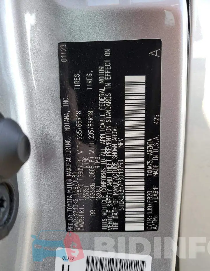5TDKDRBH7PS019253 Photo# 13