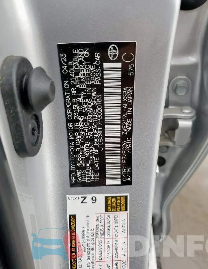 JTDBCMFE7P3020183 Photo# 12