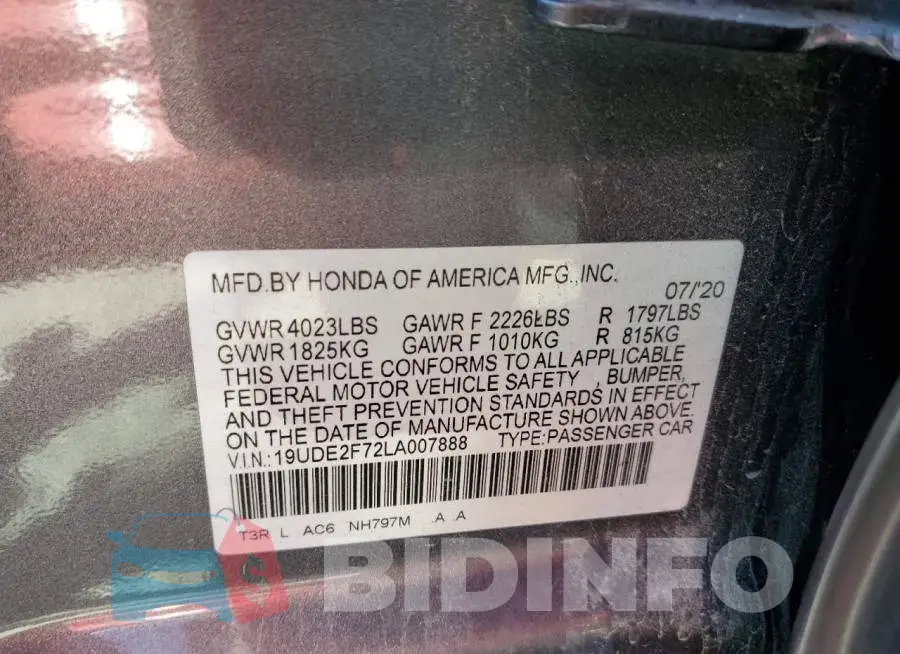 19UDE2F72LA007888 Photo# 13
