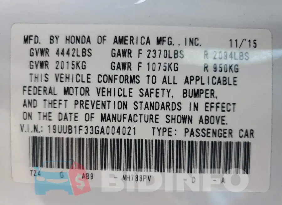 19UUB1F33GA004021 Photo# 12
