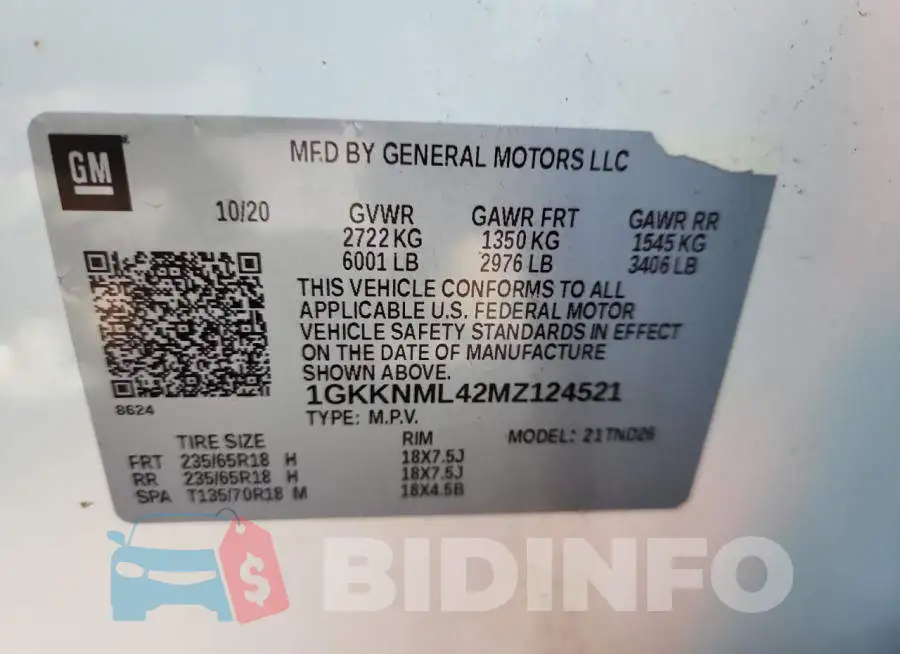 1GKKNML42MZ124521 Photo# 13