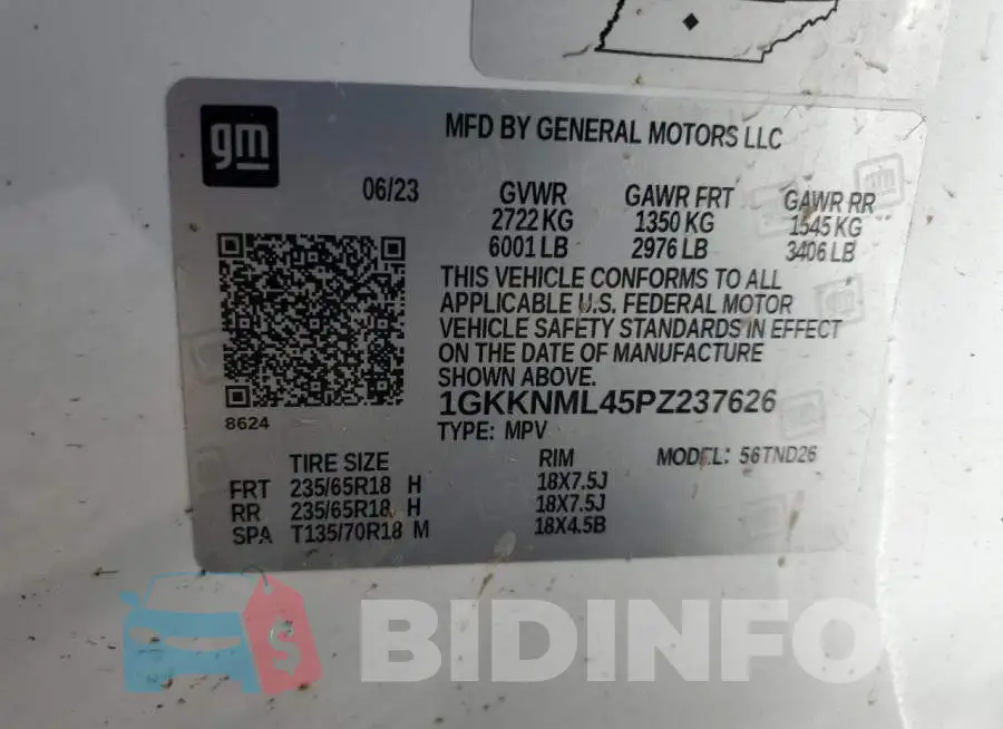 1GKKNML45PZ237626 Photo# 14