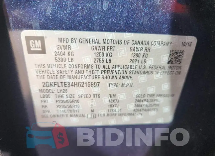 2GKFLTE34H6216897 Photo# 13
