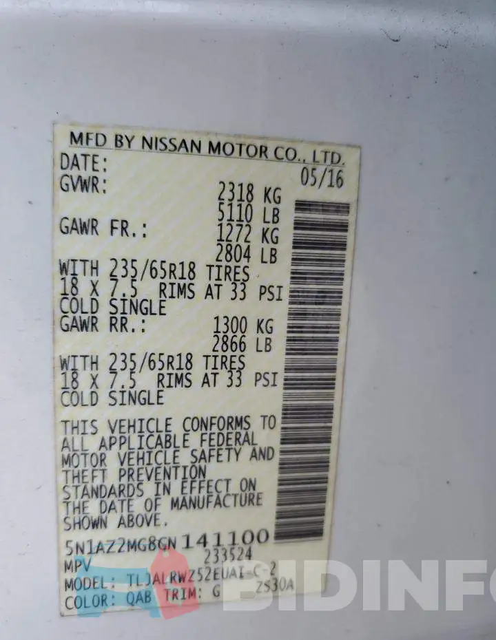 5N1AZ2MG8GN141100 Photo# 14