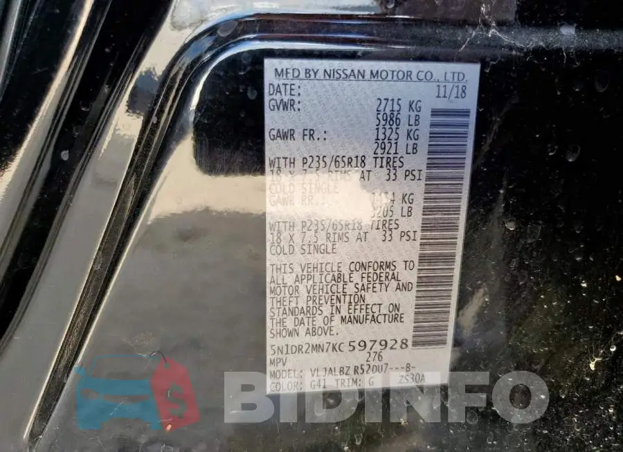 5N1DR2MN7KC597928 Photo# 13