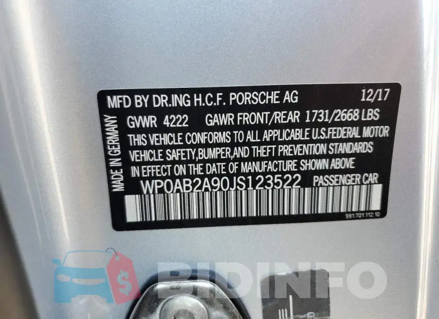 WP0AB2A90JS123522 Photo# 12