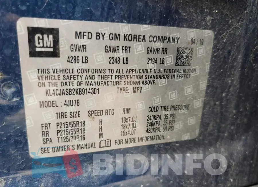 KL4CJASB2KB914301 Photo# 14