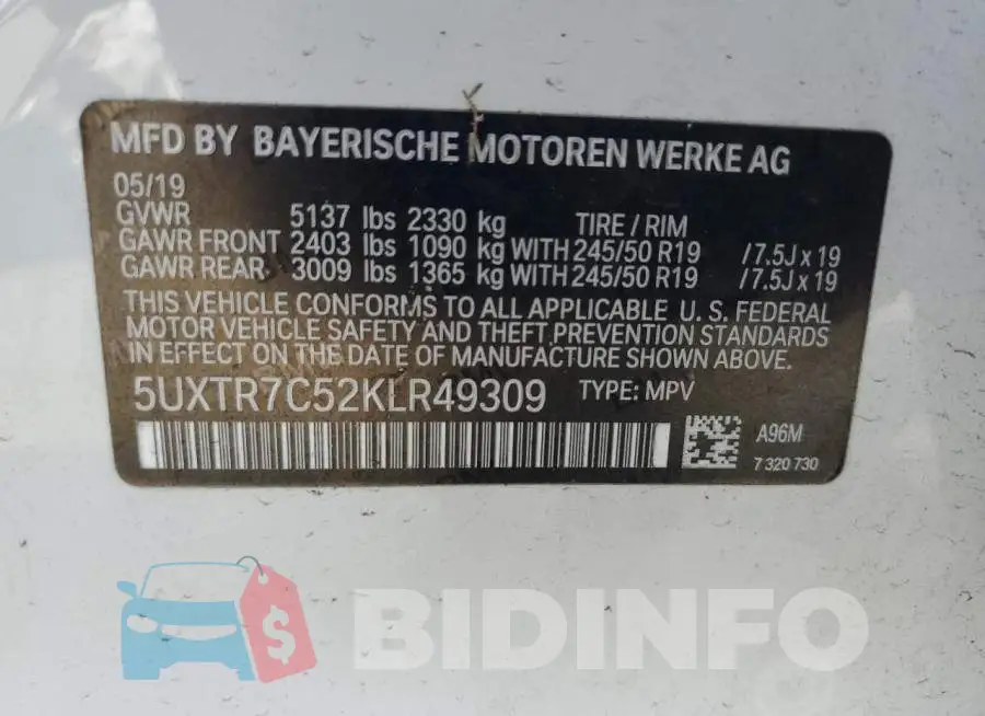 5UXTR7C52KLR49309 Photo# 13