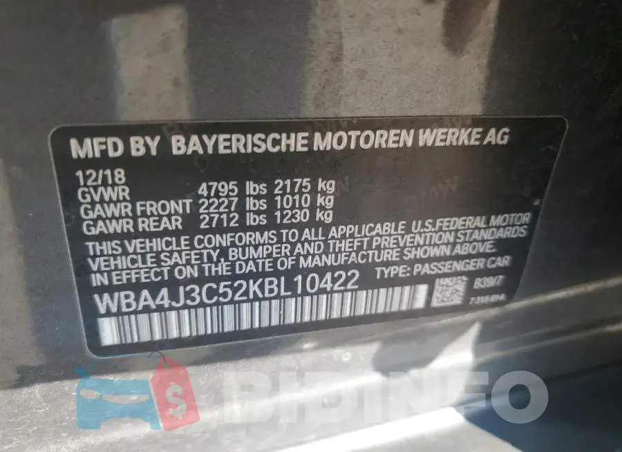 WBA4J3C52KBL10422 Photo# 12