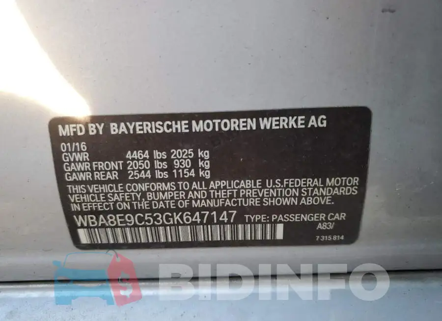 WBA8E9C53GK647147 Photo# 12
