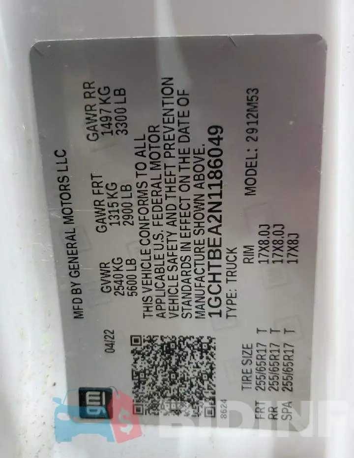 1GCHTBEA2N1186049 Photo# 12