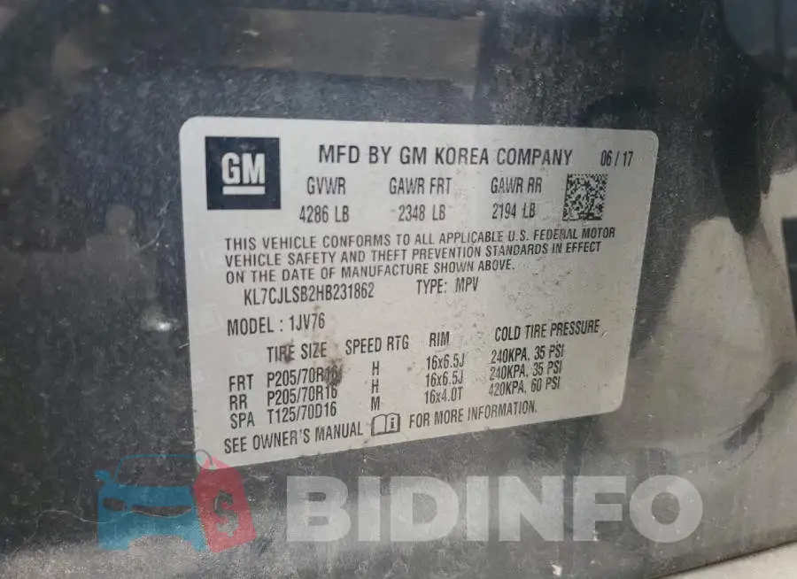 KL7CJLSB2HB231862 Photo# 13