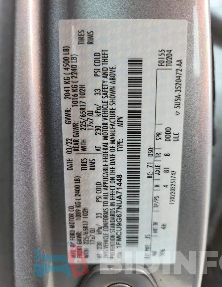 1FMCU9G67NUA71448 Photo# 13