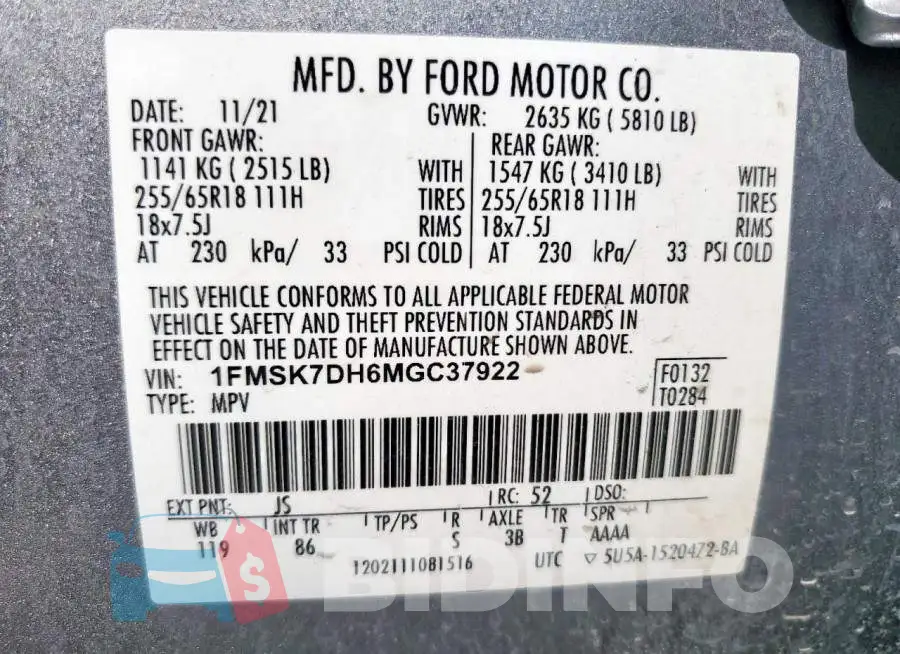 1FMSK7DH6MGC37922 Photo# 13