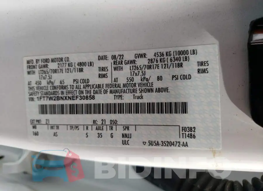 1FT7W2BNXNEF30858 Photo# 12