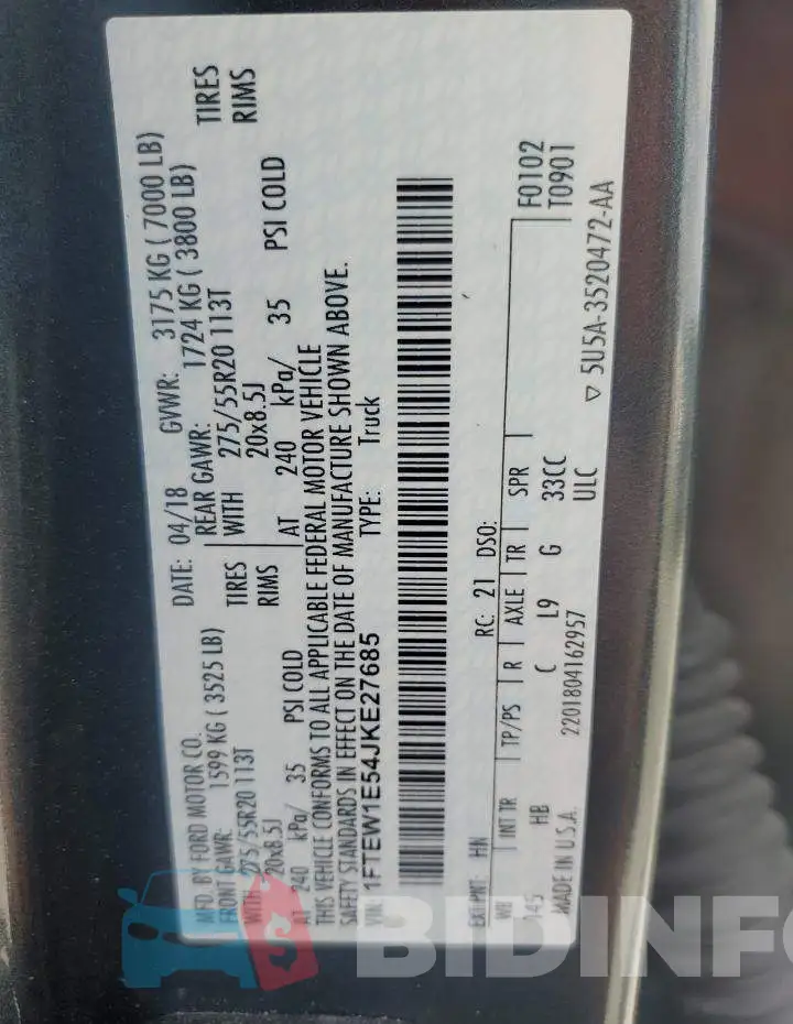 1FTEW1E54JKE27685 Photo# 13