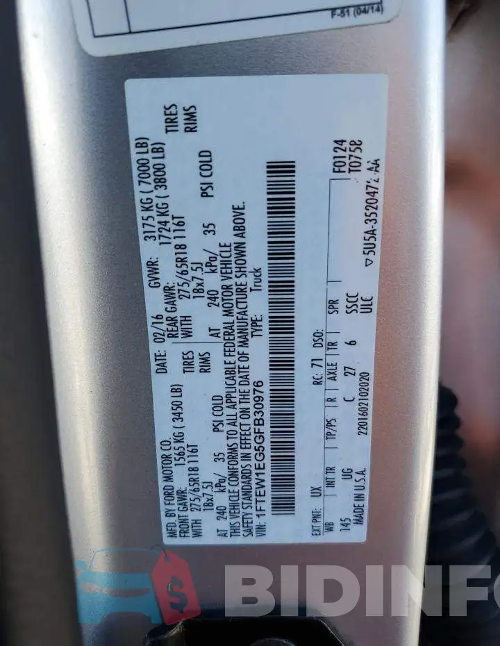 1FTEW1EG5GFB30976 Photo# 12