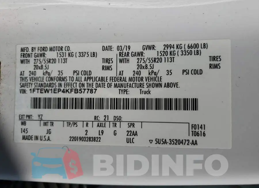 1FTEW1EP4KFB57787 Photo# 13
