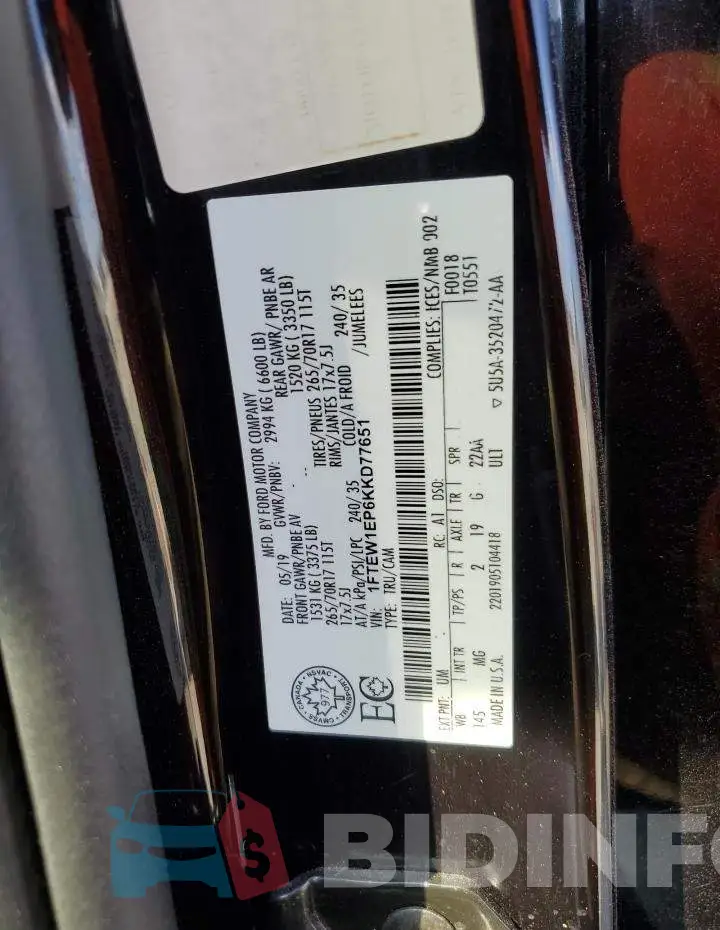 1FTEW1EP6KKD77651 Photo# 12