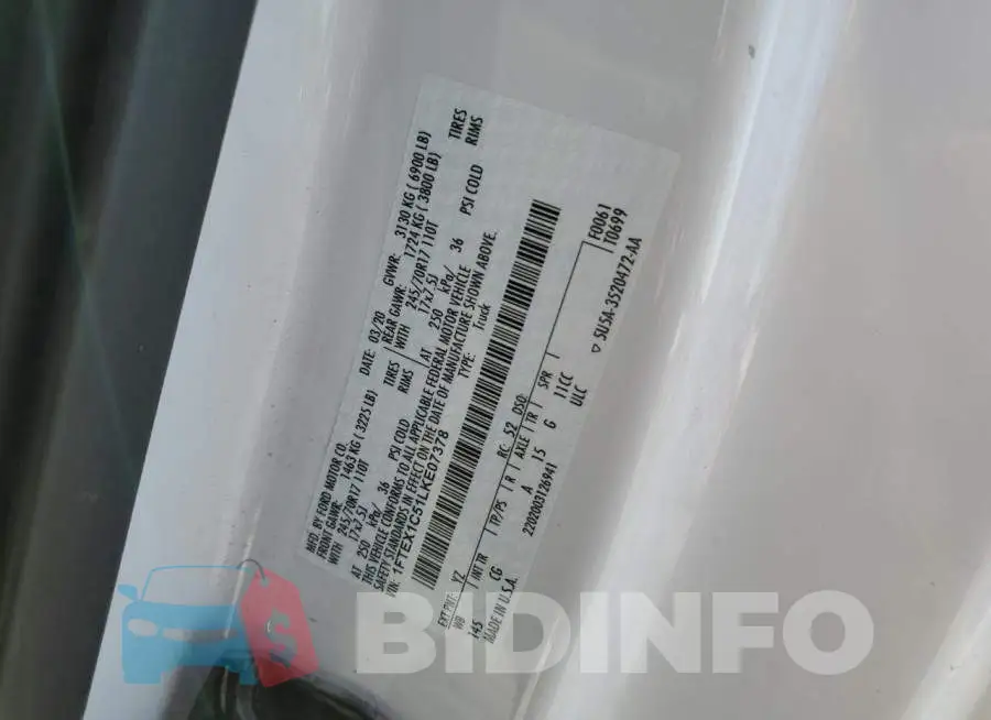 1FTEX1C51LKE07378 Photo# 12