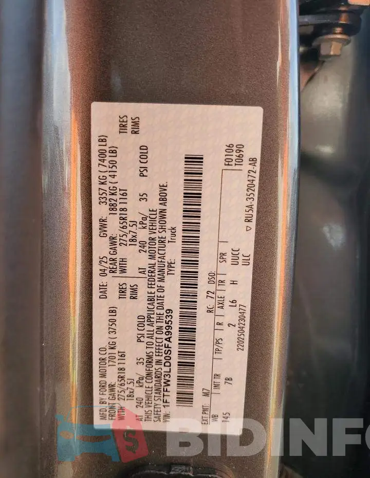 1FTFW3LD0SFA99539 Photo# 12