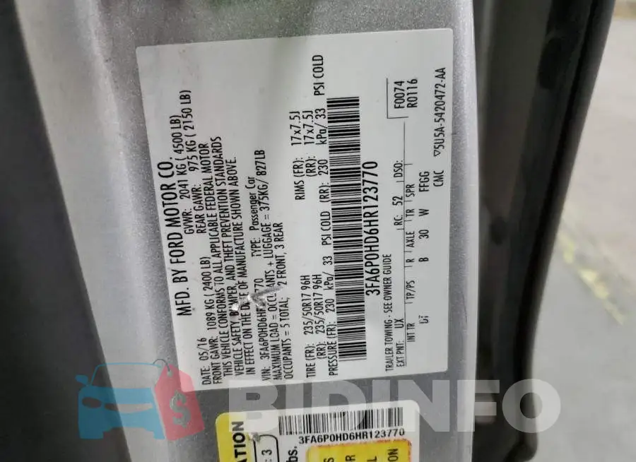 3FA6P0HD6HR123770 Photo# 12