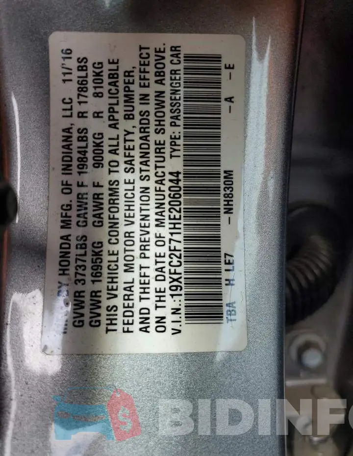 19XFC2F71HE206044 Photo# 12