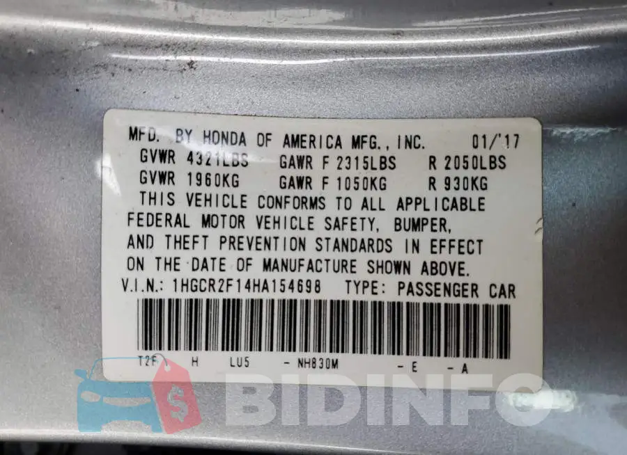 1HGCR2F14HA154698 Photo# 12