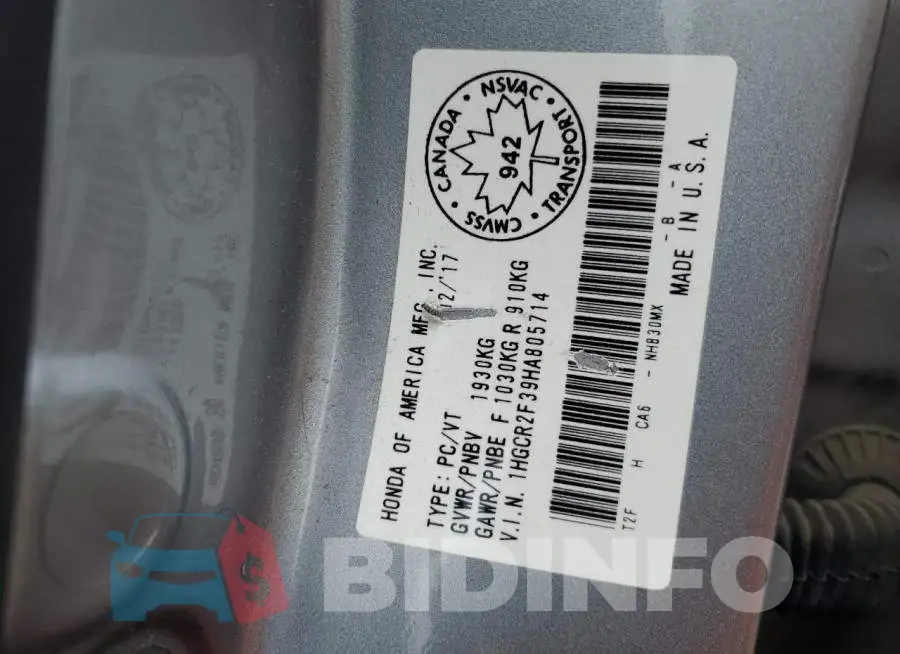 1HGCR2F39HA805714 Photo# 13
