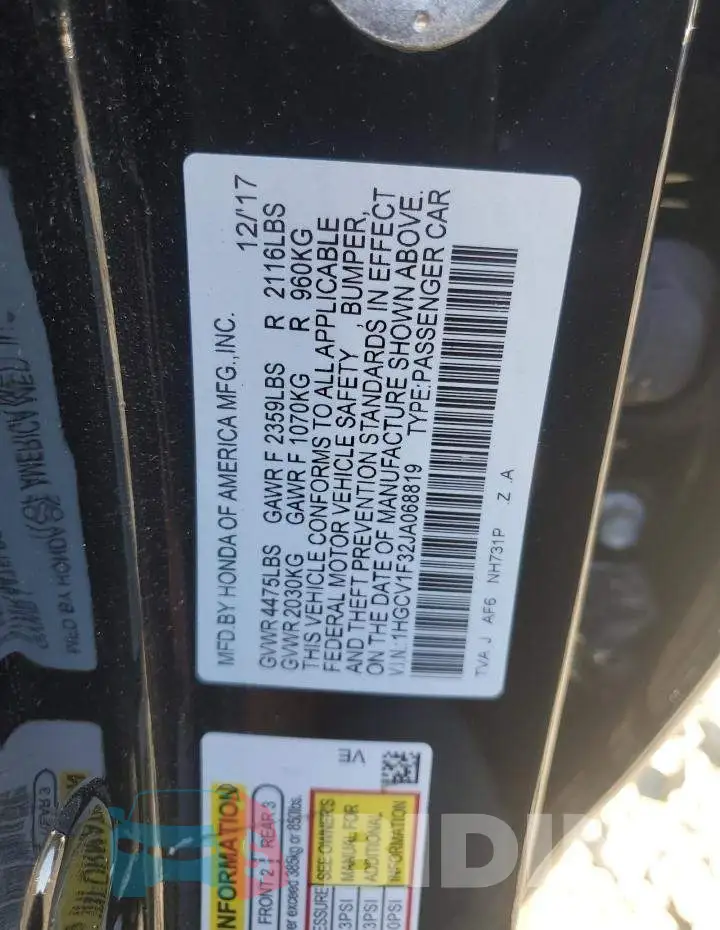 1HGCV1F32JA068819 Photo# 12