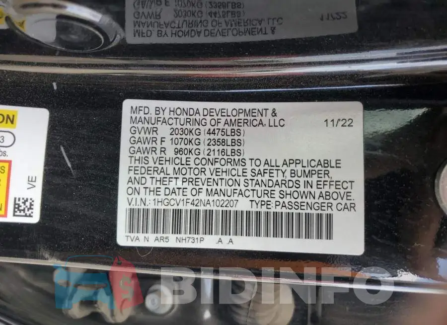 1HGCV1F42NA102207 Photo# 13