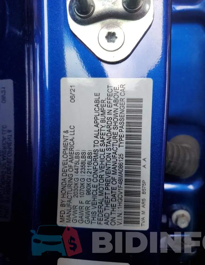 1HGCV1F48MA086125 Photo# 12